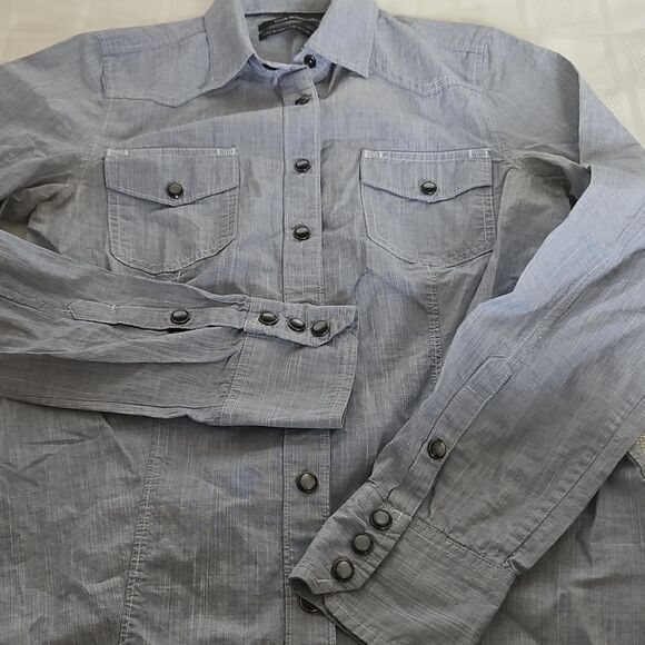 Club Monaco Women's Button-Down Long Sleeves Cotton Shirt XS Blue - Picture 14 of 16